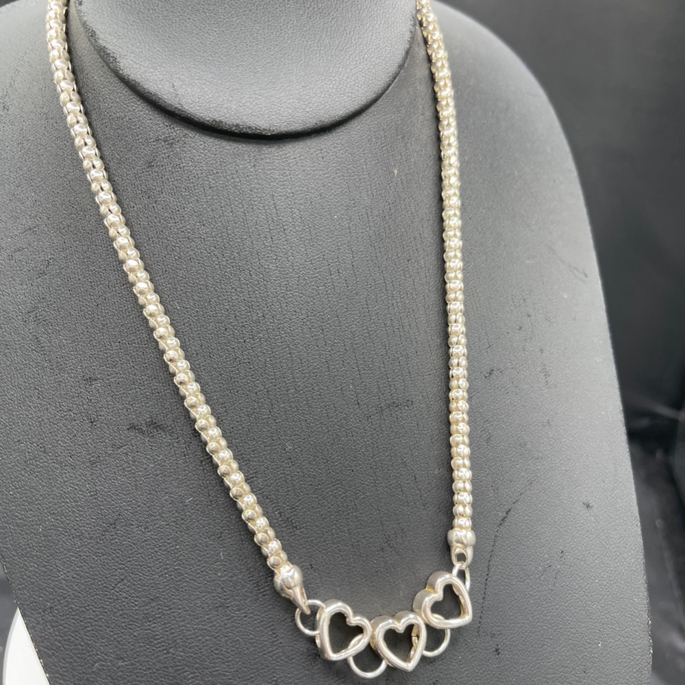 Solid 925 Sterling Silver Heart Charm Necklace - image 2